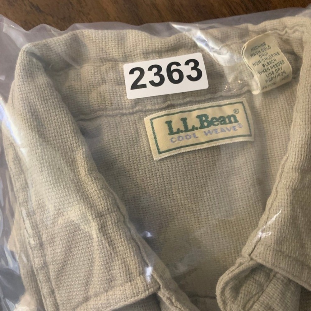 LL Bean Cool Weave Mens Medium Khaki Cotton Long Sleeve Button Down Shirt - Picture 9 of 9